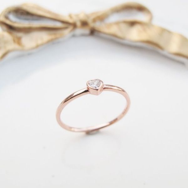 圖片 【美鑽銀飾】小愛心 | 鋯石 極細925純銀電鍍玫瑰金戒指 尾戒 | 大員囡仔