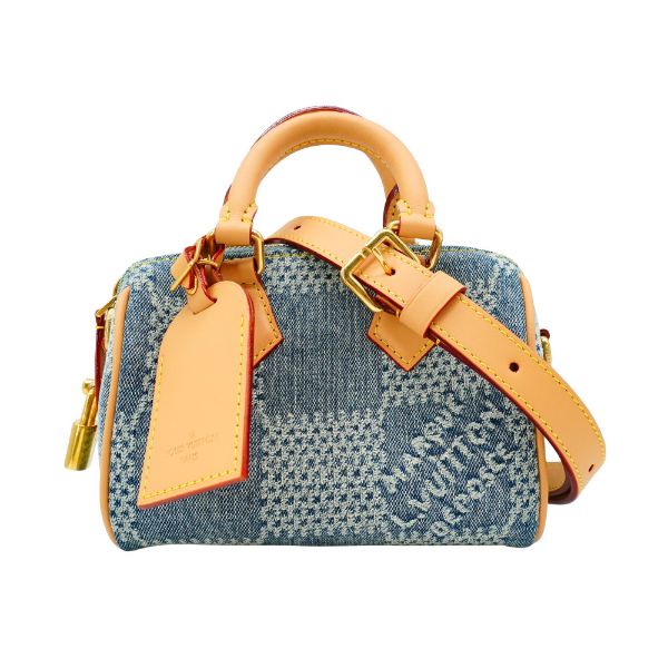 圖片 Louis Vuitton Speedy 18 格紋牛仔布手提斜背二用包(N40682-牛仔藍)