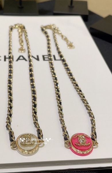 圖片 Chanel 粉 皮穿鈕扣 項鍊choker還可以當手鍊、超級百搭