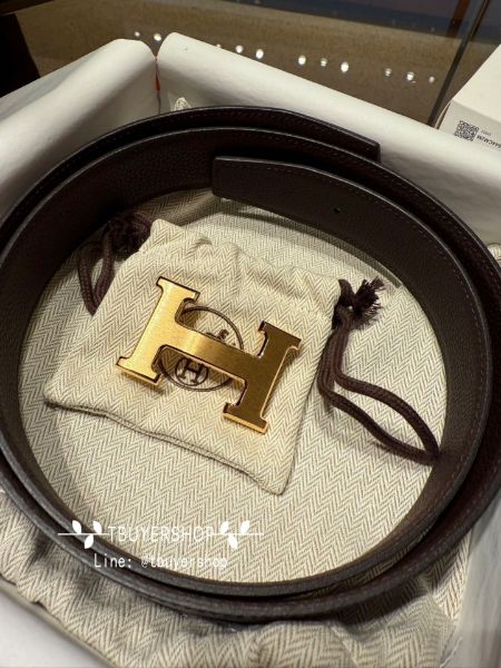 圖片 Hermes 32mm 黑拼巧克力色  雙面腰帶 皮帶 尺寸95 含盒子提袋 送禮合適