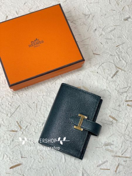 圖片 Hermes Bearn mini 鈕扣款 松柏綠 金扣 山羊皮