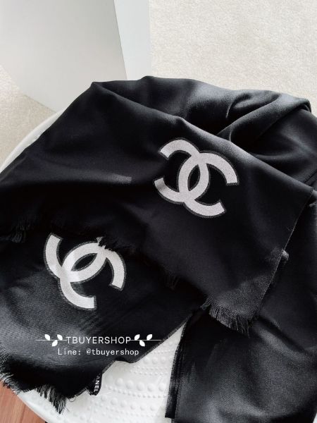 圖片 Chanel 黑銀CC圍巾披肩 尺寸 205×77