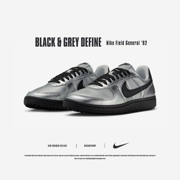 NICEDAY 現貨 Nike Field General 銀黑 黑銀 灰 銀 涼麵 金屬 女鞋 HQ7397-001