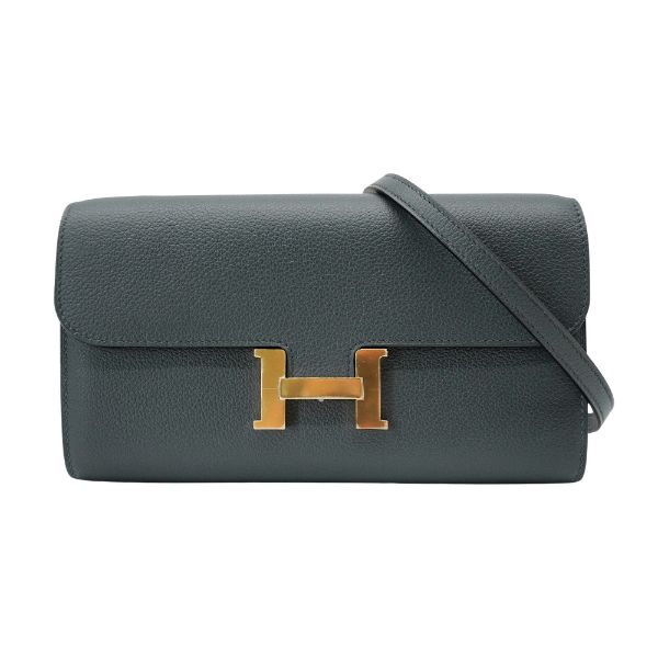 圖片 Hermes Constance To Go 牛皮長夾/斜背金釦兩用包(霧霾灰藍)