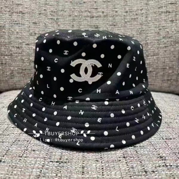 圖片 Chanel 24s 黑色波點logo漁夫帽 尺寸M