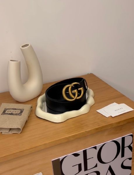 圖片 【GUCCI】雙G LOGO皮帶 3CM 黑金 105碼