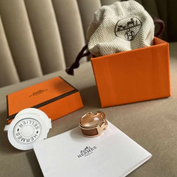圖片 Hermes 金棕玫瑰金H窄版戒指