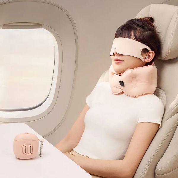 圖片 【EVERY THINK】 | 捲捲充氣旅行三件組(充氣頸枕+薄貼眼罩+降噪耳塞) 附專屬充氣收納盒(粉.藍各剩1個)