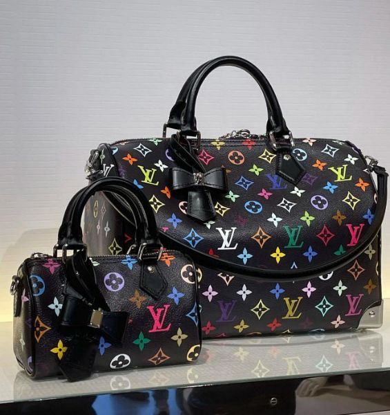 圖片 LV x 村上隆聯名 LV x TM M13257 黑色 彩色原花 帆布 x TM Speedy Soft 30 兩用包