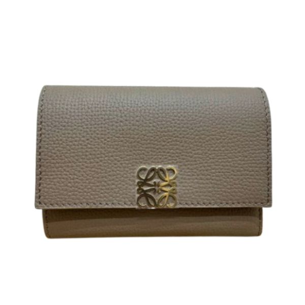 圖片 【LOEWE】小型鵝卵石紋小牛皮 Anagram 直式錢包 -  灰褐色 - C821S33X12 3170