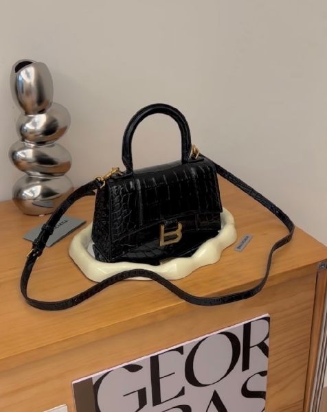 圖片 【BALENCIAGA】鱷魚紋沙漏包 XS 黑金
