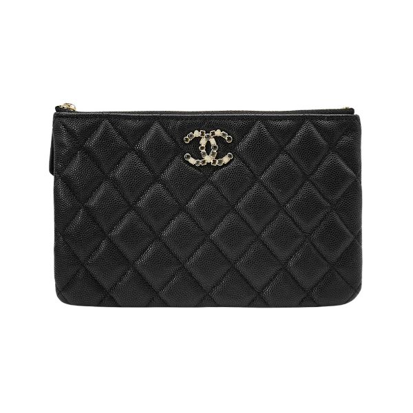 圖片 Chanel 粒紋牛皮黑白琺瑯手拿包(AP3611-黑)