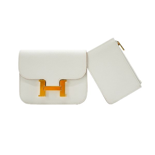 圖片 Hermes Constance Slim Evercolor牛皮金釦短夾/腰包(Craie奶昔白)