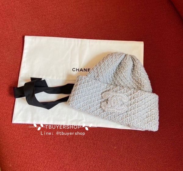 圖片 Chanel 24a 灰色 菠蘿雙c 冷帽 毛帽 針織帽