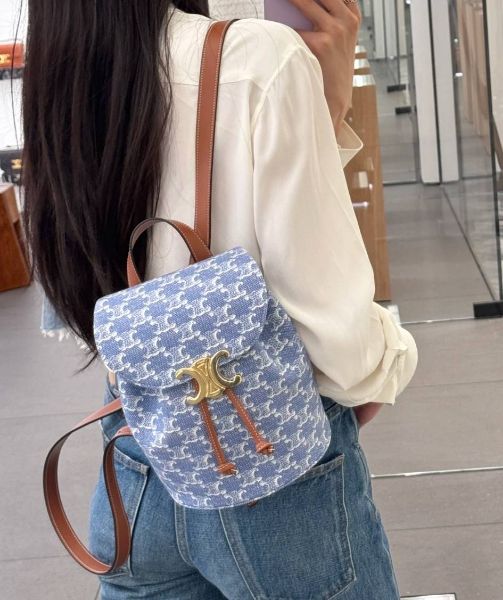 圖片 《我最便宜!全新正品》CELINE BONNIE TRIOMPHE織物後背包 牛仔藍色