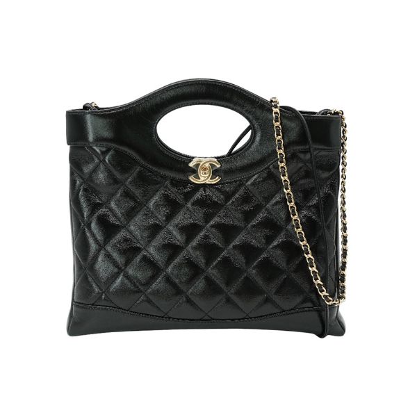 圖片 Chanel 31 Bag 油蠟羊皮淡金雙鍊手提斜背包-大(AS4853-黑)