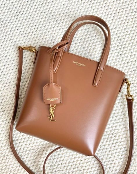圖片 《現貨2~3日可收到! 》 SAINT LAURENT YSL PETIT CABAS TOY 豎款皮革手提肩背包  紅棕色