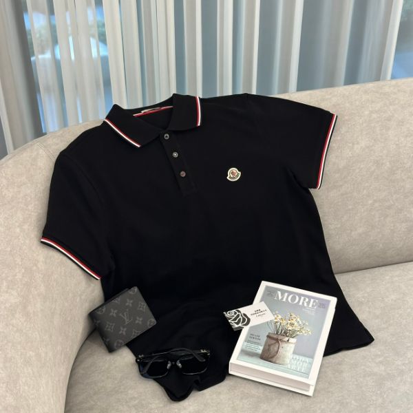 圖片 MONCLER 三色飾邊棉黑色Polo衫