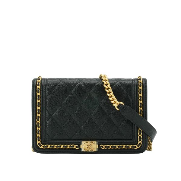 圖片 Chanel 展示品 Boy 粒紋牛皮皮穿鍊飾邊金鍊Woc斜背包(AP1117-黑)