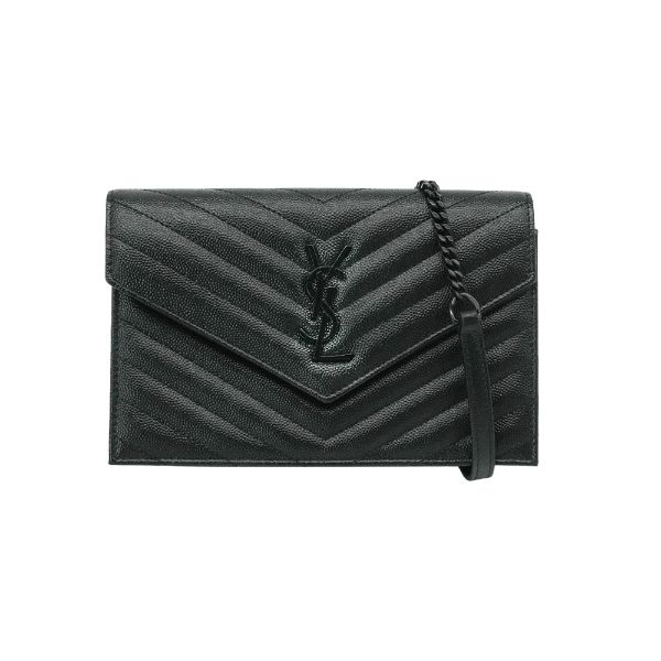 圖片 YSL Cassandre Matelasse 粒紋牛皮翻蓋黑logo斜背包(742920-黑)