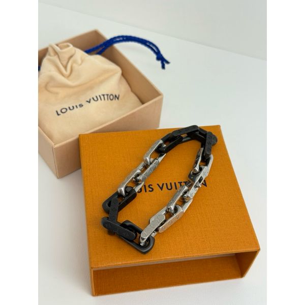 圖片 Louis Vuitton LV 經典老花設計 黑銀雙色 男生手鍊