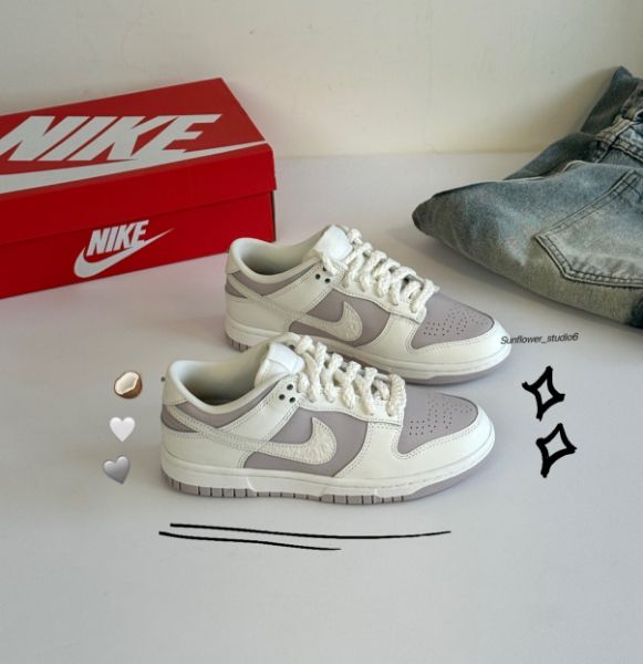 圖片 Nike Dunk Low 灰紫羅浮宮 奶白 復古 浮雕 麻繩鞋帶 粗鞋帶 女鞋 IH0639-011/預購