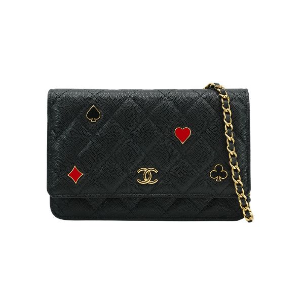 圖片 Chanel 展示品 粒紋牛皮季節撲克logo金鍊Woc斜背包(AP3076-黑)