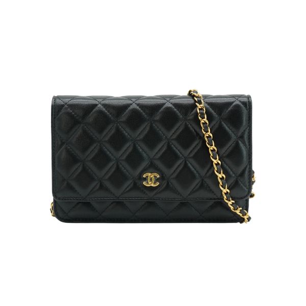 圖片 Chanel 展示品 金雙C菱格羊皮鏈帶Woc斜背包(AP0250-黑)