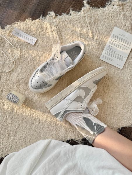 圖片 Nike Dunk Low 薄霧銀 白銀 金屬銀 網紗鞋帶 緞帶 Y2k 銀色 女鞋 IB7311-001/預購
