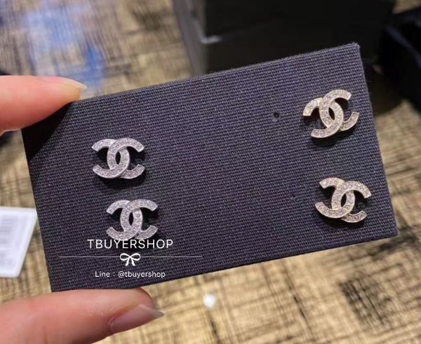 圖片 Chanel 銀 經典cc水鑽耳釘
