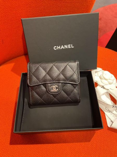 圖片 Chanel cf 黑銀 荔枝皮 三折短夾錢包