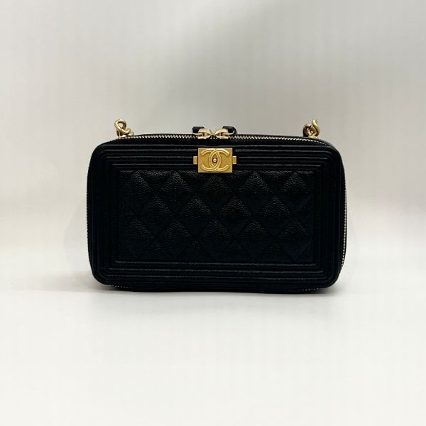 圖片 CHANEL香奈兒BOY手機包黑色荔枝皮復古金釦