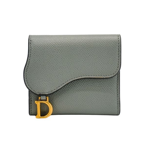 圖片 Dior 展示品 Saddle 粒紋牛皮釦式三折短夾(灰藍)