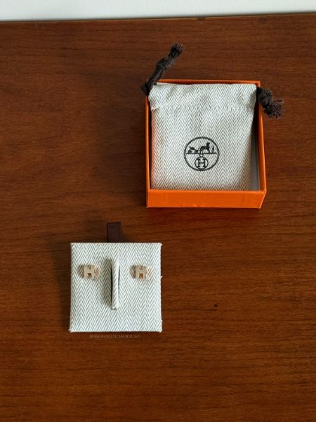 圖片 HERMÈS愛馬仕 mini pop h奶茶玫瑰金耳釘