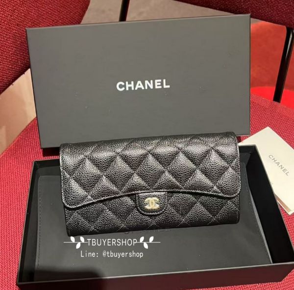 圖片 Chanel cf 黑金 荔枝皮 信封長夾