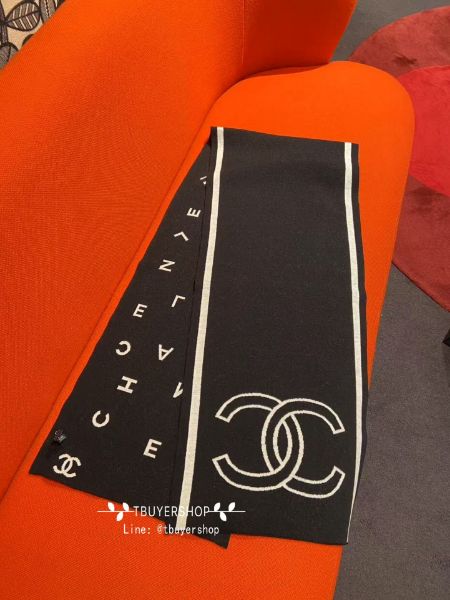 圖片 Chanel 25b 滿版logo黑白雙面圍巾