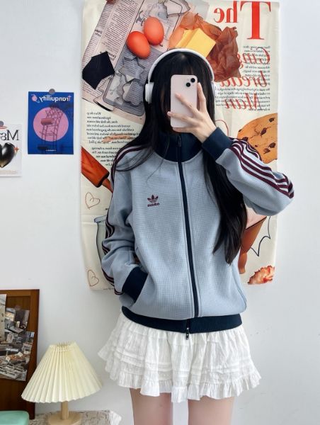 圖片 Adidas Originals Track Top 華夫格紋立領外套 撞色 教練外套 寬鬆 男女款 2色(任買兩件711免運)/預購