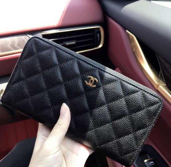 圖片 Chanel AP0242 荔枝皮 金CC拉鍊 長夾 黑金