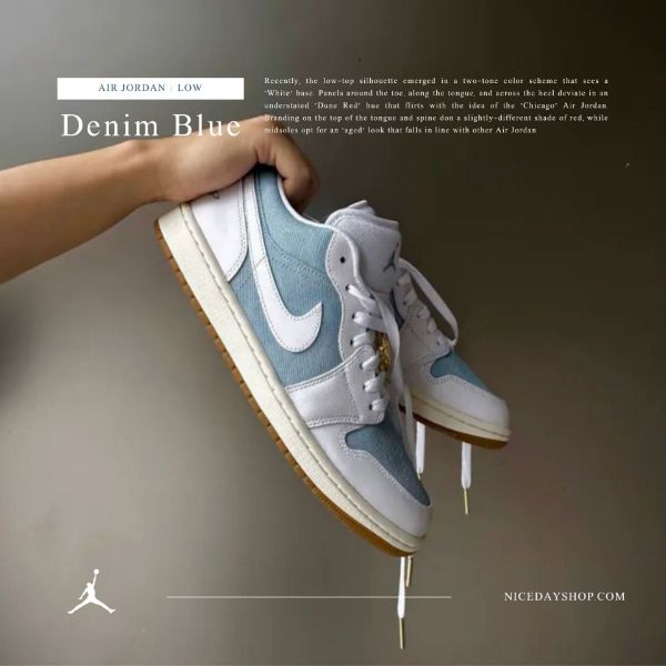 NICEDAY 現貨 Air Jordan 1 Low 丹寧 藍白 藍 水藍 水洗 復古 AJ1 HQ2004-400