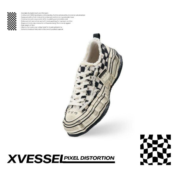 NICEDAY 代購 Xvessel Pixel Distortion 做舊 破壞 方格旗 棋盤 黑白 像素 厚底 硫化鞋