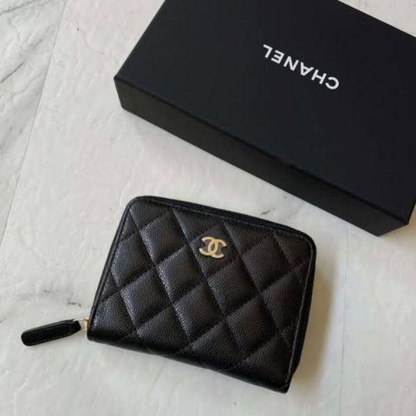 圖片 Chanel 黑金荔枝拉鏈短夾