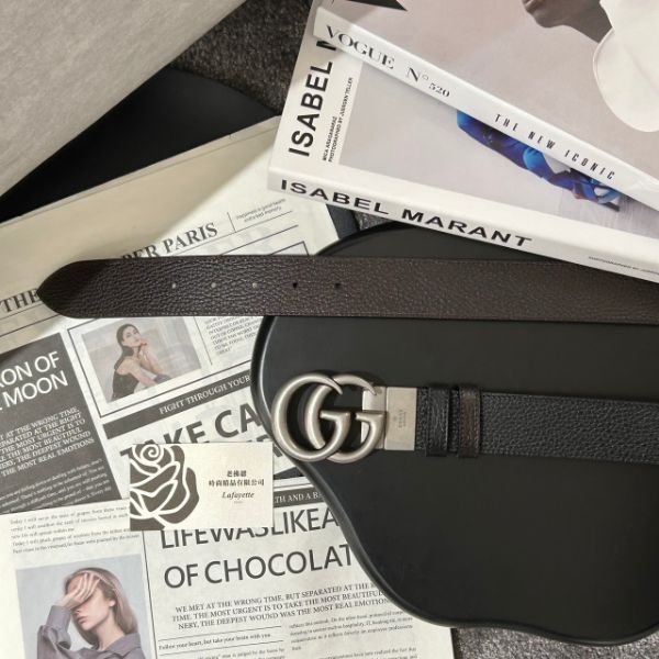 圖片 GUCCI GG 銀頭黑咖雙面皮帶3.7CM