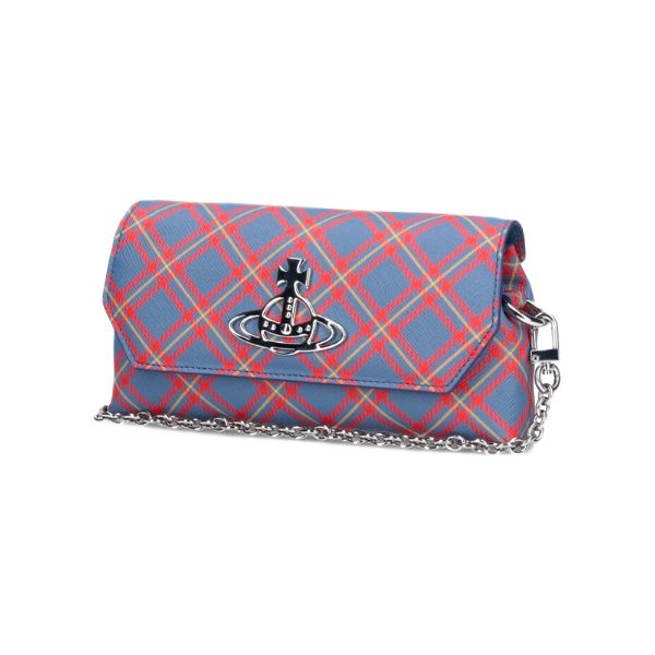 圖片 【Vivienne Westwood】女款 Pouch Mini 格紋斜背包 藍色/橘色 - 5C010004W S0022/K302