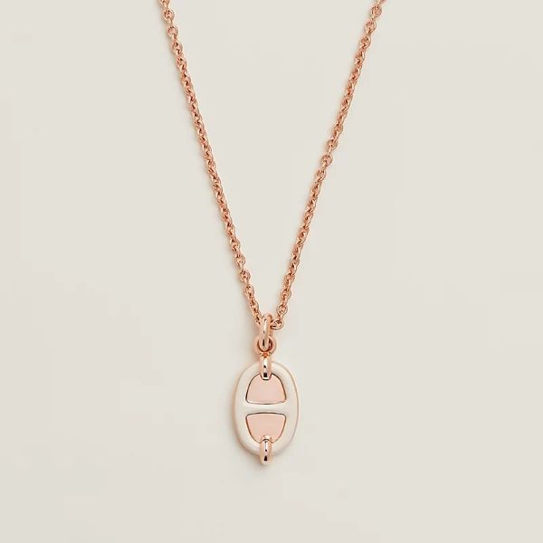 圖片 Hermes Mini Maillon 奶油白玫瑰金豬鼻項鍊