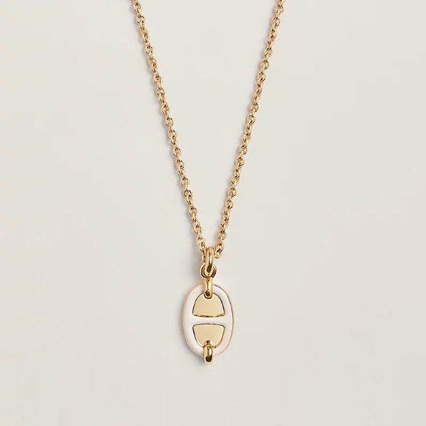 圖片 Hermes Mini Maillon 奶油白金豬鼻項鍊