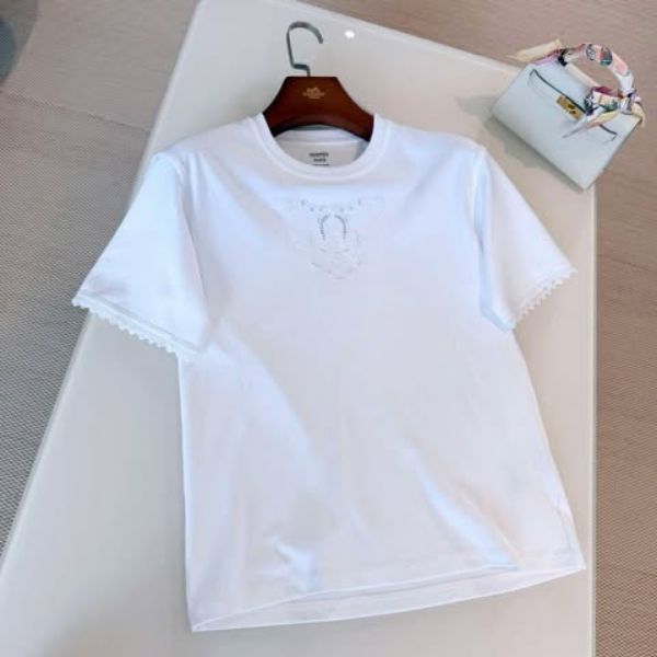 圖片 Hermes 25秋冬新款刺繡白T