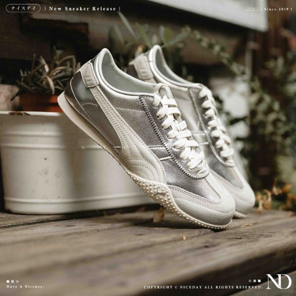NICEDAY 現貨 PUMA Bella UT LEA 金屬銀 米白銀 金屬 銀色 亮面 皮革 薄底 復古 運動鞋 休閒 402186-06