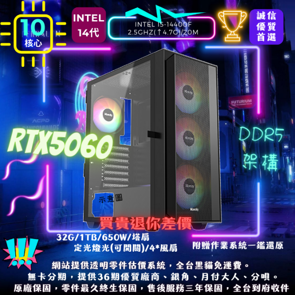 圖片  【P206】最超值CP電競機(i5-14400F/RTX5060/32G/1T/塔扇)