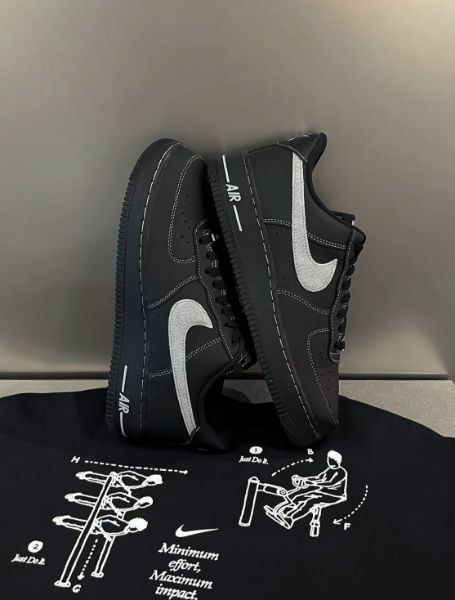 圖片 Nike Air Force 1 AF1 黑底外縫線 黑白色 黑色 黑武士 荔枝皮 外縫線 男女款 HQ2037-006/預購