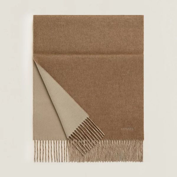 圖片 Hermes Recto-Verso 栗子色x粉筆白雙面圍巾